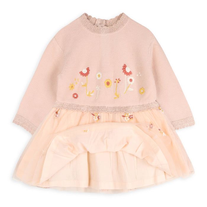 Floral Embroidery Knit Baby Tutu Dress (Organic Cotton)