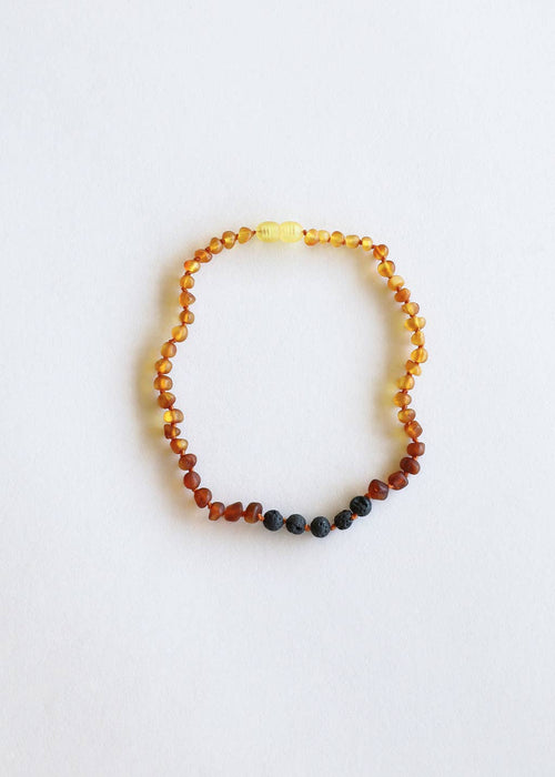 Raw Ombre Baltic Amber + Lava Bead Essential Oils Necklace
