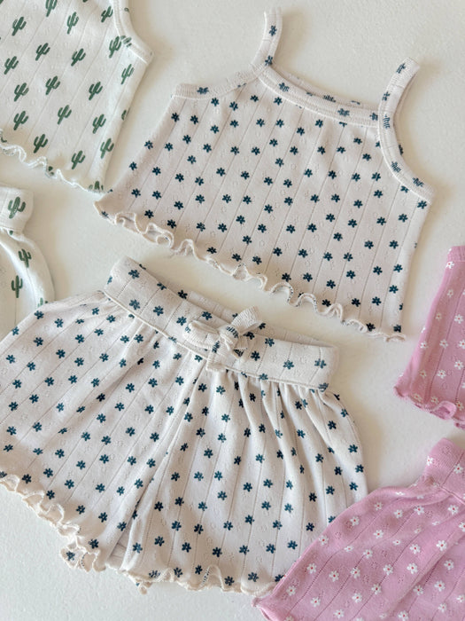 Blue Flower / Organic Pointelle Summer Set