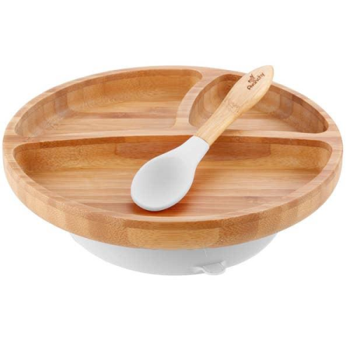 Avanchy Organic Bamboo Suction Toddler Plate + Spoon