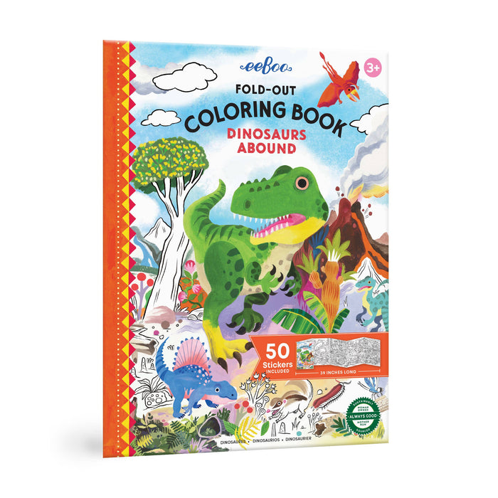 Dinosaurs Abound Fold-Out Coloring Book with Stickers