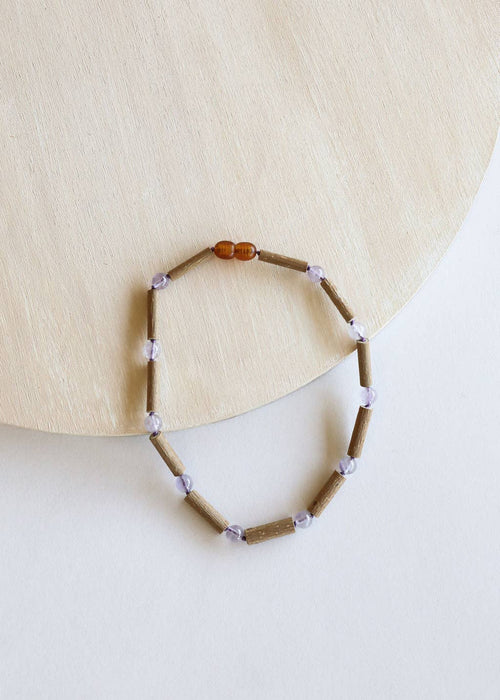 Natural Hazelwood + Amethyst Gemstone || Beaded Necklace
