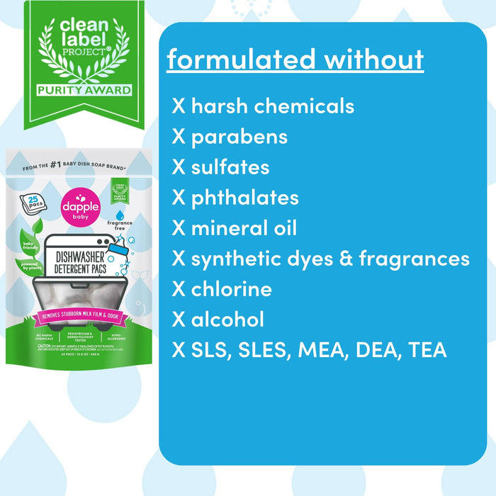 Dapple Baby Auto Dishwasher Pacs, Fragrance Free, 25 ct