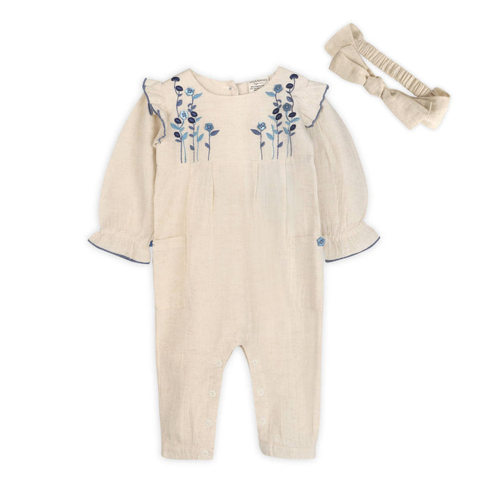 Viverano Organics Atrani Embroidered Baby Romper & Headband (Organic)