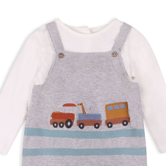 Viverano Organics Train Applique & Stripe Baby Overall & Bodysuit Set