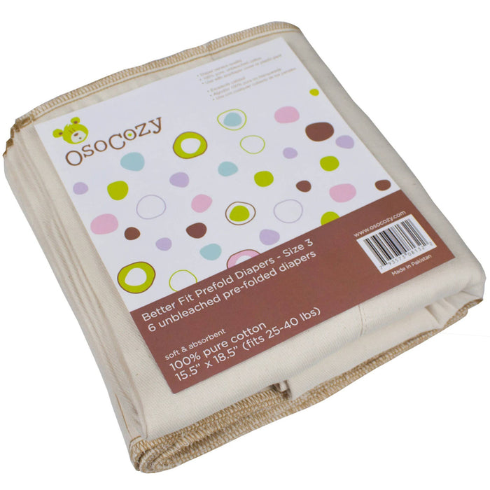 OsoCozy Prefolds Better Fit Sizing Cloth Diapers - 6 Packs
