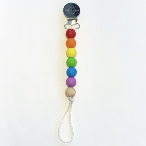 Sugar + Maple Silicone & 1 Beech Bead Pacifier & Teether Clip