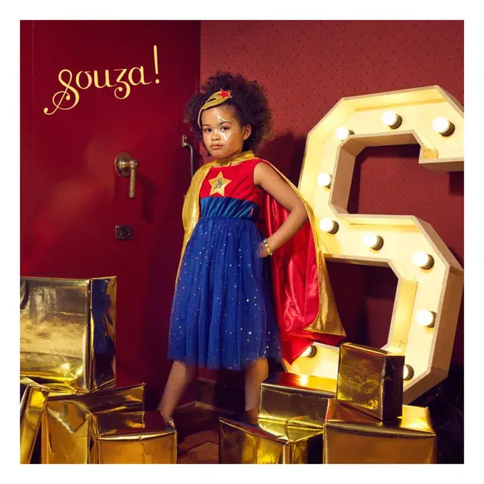 Souza Superhero Girl Costume for Kids - Carnival use (sz 5-7 yrs)