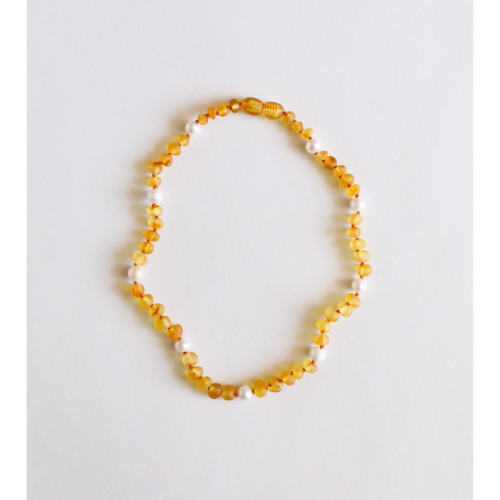 CanyonLeaf Raw Amber with Pearls 11" Necklace