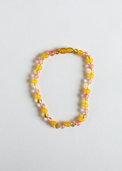 Polished Honey Baltic Amber + Honeysuckle Gemstone Necklace