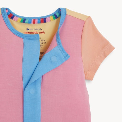 Magnetic Me Colorblock Shell Pink S/S Double Pocket Short Romper