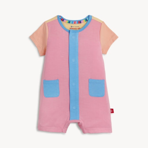 Magnetic Me Colorblock Shell Pink S/S Double Pocket Short Romper