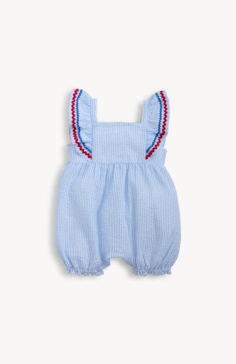 Magnetic Me Seersucker Stripe Flutter Sleeve Romper