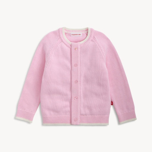 Magnetic Me Crew Neck Cardigan with Tipping Pink