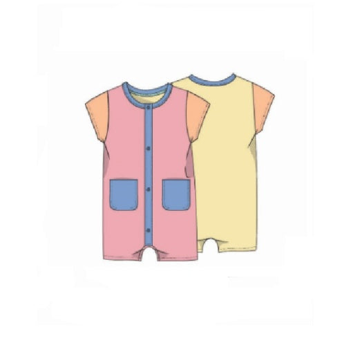 Magnetic Me Colorblock Shell Pink S/S Double Pocket Short Romper