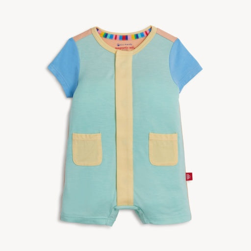 Magnetic Me Colorblock Aloe S/S Double Pocket Short Romper