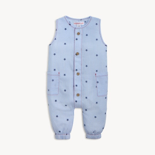 Magnetic Me Seersucker Stripe Stars Sleeveless Pant Romper