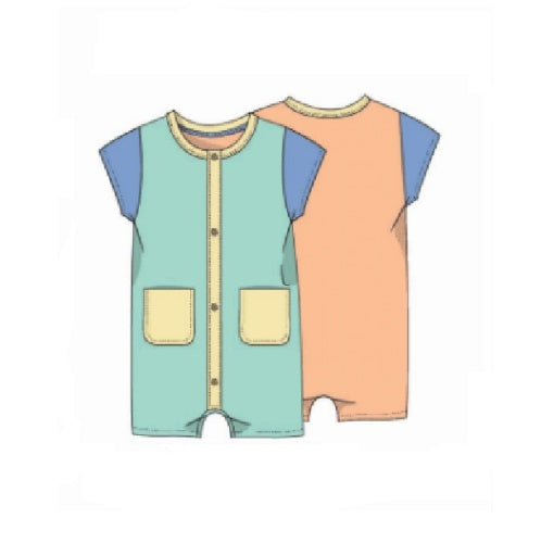 Magnetic Me Colorblock Aloe S/S Double Pocket Short Romper