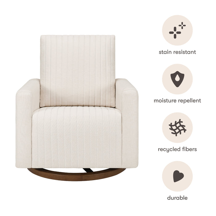 Babyletto Poe Channeled Swivel Glider in Eco-Performance Fabric | Water Repellent & Stain Resistant