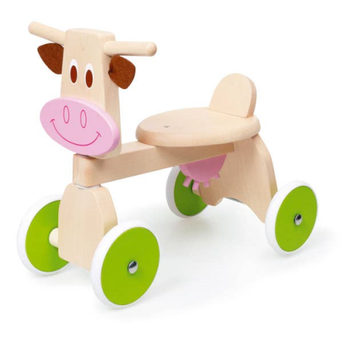 Scratch Move-it 4 Wheel Walker Cow Marie Real Wood Rubber Tires Kids 12 Month+ 